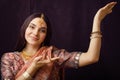 Beauty sweet real indian girl in sari smiling