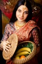 Beauty sweet real indian girl in sari smiling