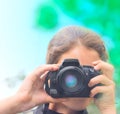 Beauty teen girl with camera Royalty Free Stock Photo