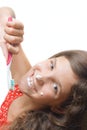 Beauty teen girl clean teeth isolated on white