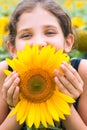 Beauty teen girl and sunflower Royalty Free Stock Photo