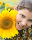 Beauty teen girl and sunflower Royalty Free Stock Photo