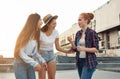 Beauty teen girls laughing and blowing soap bubbles Royalty Free Stock Photo