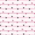 Glamorous seamless pattern with stars, girl colors , pink background and horizotal lines