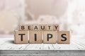 Beauty tips sign on a makeup table Royalty Free Stock Photo