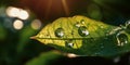 Beauty transparent drop of water on a green 1690444208578 2