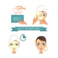 Beauty treatment illustration, facial mask applying