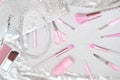 Beauty unicorn makeup brushes on silver pink Royalty Free Stock Photo