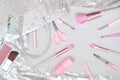 Beauty unicorn makeup brushes on silver pink