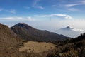 the beauty of the view at the top of a mountain in a tropical area is like a country above the clouds