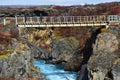 Beauty waterfall Hraunfossar on the Iceland