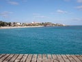 Beauty waters of Atlantic Ocean and pier on Sal island, Cape Verde Royalty Free Stock Photo