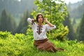 Beauty wearing Romanian blouse called ie Royalty Free Stock Photo