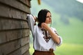 Beauty wearing Romanian blouse called ie Royalty Free Stock Photo