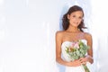 Beauty, wedding and bouquet with portrait of woman at venue for love, celebration and engagement. Ceremony, reception Royalty Free Stock Photo