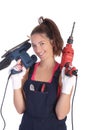 Beauty woman with auger and sander