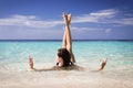 Beauty woman on the beach on Caribbean sea