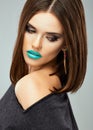 Beauty woman with blue lips, streight hair. Royalty Free Stock Photo