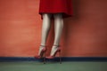 woman beautiful fashion leg concept red blue colorful shoe clothes foot. Generative AI.