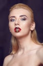 Beauty woman with creative make up red plump lips Royalty Free Stock Photo