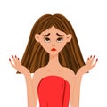 Beauty woman dissatisfied with her skin. Cartoon style. Vector illustration