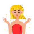 Beauty woman dissatisfied with her skin. Cartoon style. Vector illustration