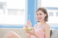 Beauty woman eat salad Royalty Free Stock Photo