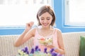 Beauty woman eat salad Royalty Free Stock Photo