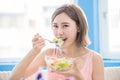 Beauty woman eat salad Royalty Free Stock Photo