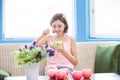 Beauty woman eat salad Royalty Free Stock Photo