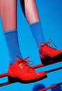 Red woman concept fashionable blue glamour modern style shoe color trend