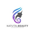 Beauty Woman face with hair logo design vector template. Royalty Free Stock Photo