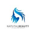 Beauty Woman face with hair logo design vector template. Royalty Free Stock Photo