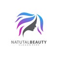 Beauty Woman face with hair logo design vector template. Royalty Free Stock Photo