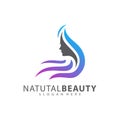 Beauty Woman face with hair logo design vector template. Royalty Free Stock Photo