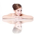 Beauty woman face with mirror reflection Royalty Free Stock Photo