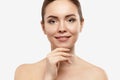 Beauty Woman face Portrait. Beautiful Spa model Girl with Perfect Clean Skin. Female looking camera smiling Royalty Free Stock Photo