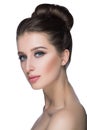 Beauty Woman face Portrait. Beautiful Spa model Girl with Perfect Fresh Clean Skin. fashion Brunette female looking at