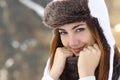 Beauty woman face portrait warmly clothed in winter Royalty Free Stock Photo