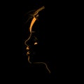 Beauty Woman Face silhouette in contrast backlight. Illustration. Royalty Free Stock Photo