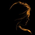 Beauty Woman Face silhouette in contrast backlight. Vector. Royalty Free Stock Photo