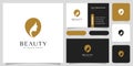 Beauty woman hairstyle logo design with business card for nature people salon elements Royalty Free Stock Photo