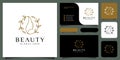 Beauty woman hairstyle logo design with business card for nature people salon elements Royalty Free Stock Photo