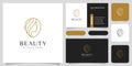 Beauty woman hairstyle logo design with business card for nature people salon elements Royalty Free Stock Photo