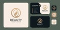 Beauty woman hairstyle logo design with business card for nature people salon elements Royalty Free Stock Photo