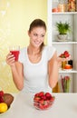 Beauty woman holding a glass of strawberry j Royalty Free Stock Photo