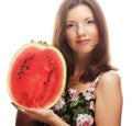 Beauty woman holding watermelon in her hand Royalty Free Stock Photo