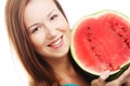 Beauty woman holding watermelon in her hand Royalty Free Stock Photo