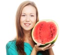 Beauty woman holding watermelon in her hand Royalty Free Stock Photo