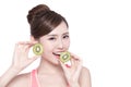 Beauty woman and Kiwi fruit